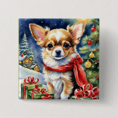 Chihuahua viert Kerstmis Vierkante Button 5,1 Cm (Voorkant)