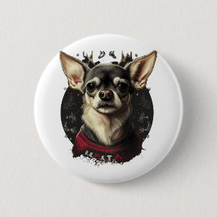 Chihuahua Vrolijk Kerstmis X-Mas Boom Leuk Ronde Button 5,7 Cm