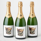Chihuahua Vrolijk Kerstmis X-Mas Boom Leuk Sparkling Wijnetiket (Flessen)