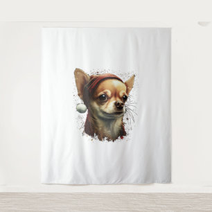 Chihuahua Vrolijk Kerstmis X-Mas Boom Leuk Wandkleed