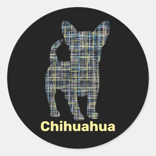 Chihuahua Yellow & Black Grid Line Ronde Sticker (Voorkant)