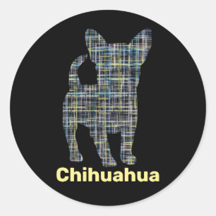 Chihuahua Yellow & Black Grid Line Ronde Sticker