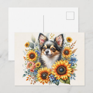 Chihuahua Zonnebloem Ansichtkaart Mooie Bloemige Briefkaart