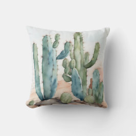 Chihuahuan Charm | Waterverf Cactus Decoratief Kussen