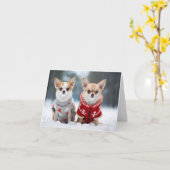 Chihuahuas Kerst Kaart (Gele Bloem)
