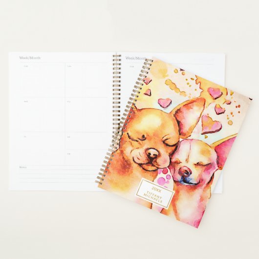 Chihuahuas mignon Coeurs roses Aquarelle Chiens (Devant avec enveloppe)
