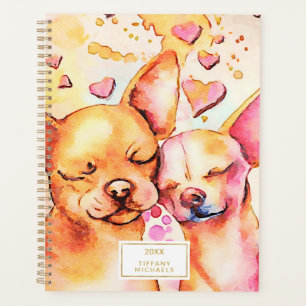 Chihuahuas mignon Coeurs roses Aquarelle Chiens