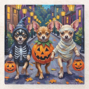 Chihuahua's trick-or-treaten in Halloween-kostuums Glazen Onderzetter