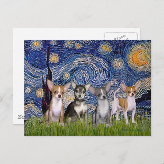 Chihuahuas (vier) - Sterrennacht Briefkaart (Voorkant / Achterkant)