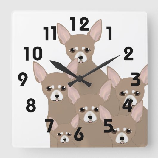 Chihuahuas Wall Clock Vierkante Klok (Voorkant)