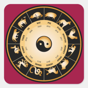 Chiinese Zodiac Wheel Vierkante Sticker