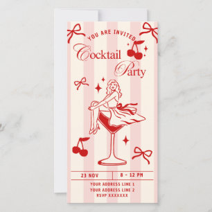 Chik Red & Pink Retro Bow meisjes Cocktail party Feestdagenkaart