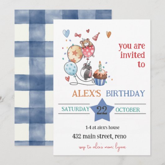 Child Birthday Invitation with Hedgehog Kaart (Voorkant / Achterkant)