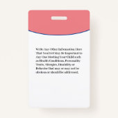 Child Boy Girl ID Identification Card Allergy Badge (Achterkant)