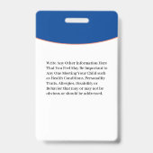 Child Boy Girl ID Identification Card Personaliser Badge (Back)