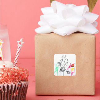 Child Drawing Stick Figure Colorful  Vierkante Sticker