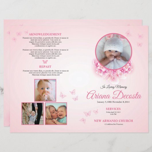 Child Funeral Program Template | Editable Memorial (Voorkant / Achterkant)