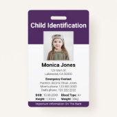 Child Identification Photo Paars Badge (Voorkant)
