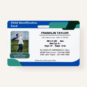 Child Photo Emergency ID Identification Kaart Badg Badge