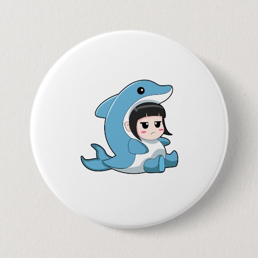 Child with Dolphin Costume Ronde Button 7,6 Cm (Voorkant)