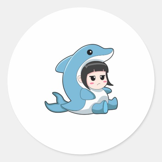 Child with Dolphin Costume Ronde Sticker (Voorkant)