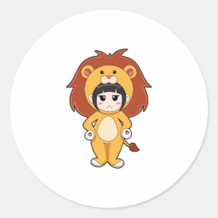 Child with Lion Costume Ronde Sticker