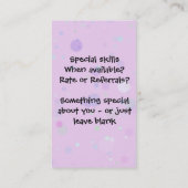 Childcare. Garde d'enfants. Babysitter. Carte (Dos)