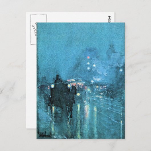 Childe Hassam - Nocturne Railway Crossing Chicago Briefkaart (Voorkant / Achterkant)