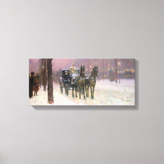 Childe Hassam - Street scene met twee cabines Canvas Afdruk