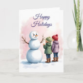 Children Building Snowman Winter Scene Blank Kaart (Voorkant)