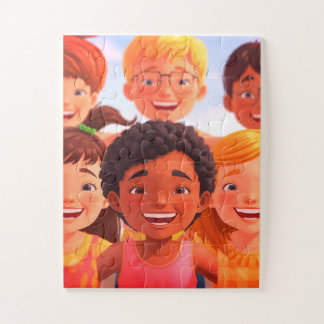 Children Having Fun Together on a 30 Piece Puzzle Legpuzzel