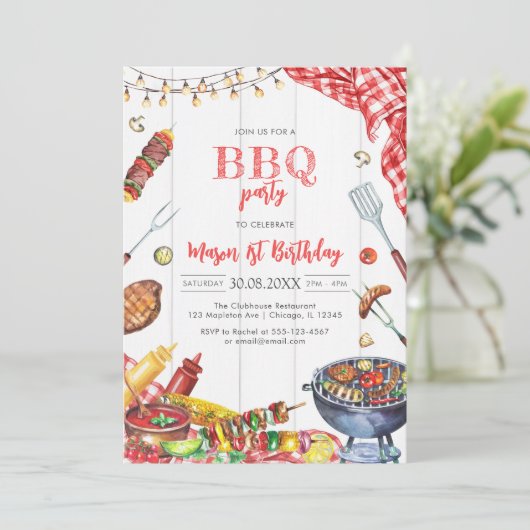 Children's BBQ Birthday Invitation (Debout devant)