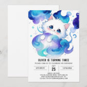 Children's Cat bewerkbare verjaardag Kaart (Voorkant / Achterkant)