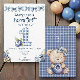 Child's Blueberry Berry First Birthday Invitation Kaart
