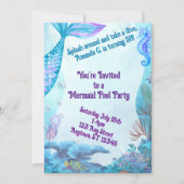 Child's Mermaid Birthday Double Sided Invitation (Devant)