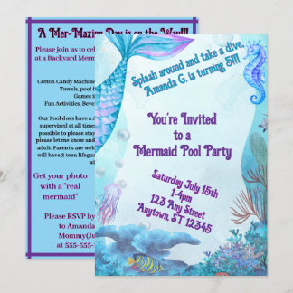 Child's Mermaid Birthday Double Sided Invitation Kaart