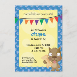 Childs Puppy Birthday Party Invite Kaart