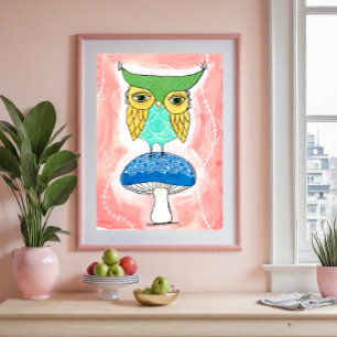Childs Room Uil Artiest Waterverf Schilderen Kinde Poster