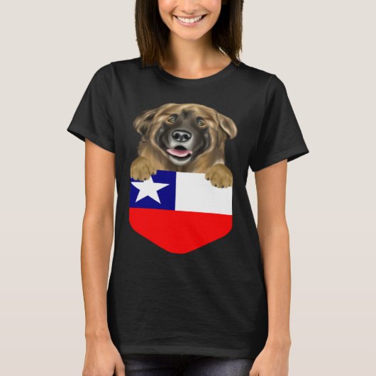 Chile Flag Leonberger Dog In Pocket T-shirt (Voorkant)