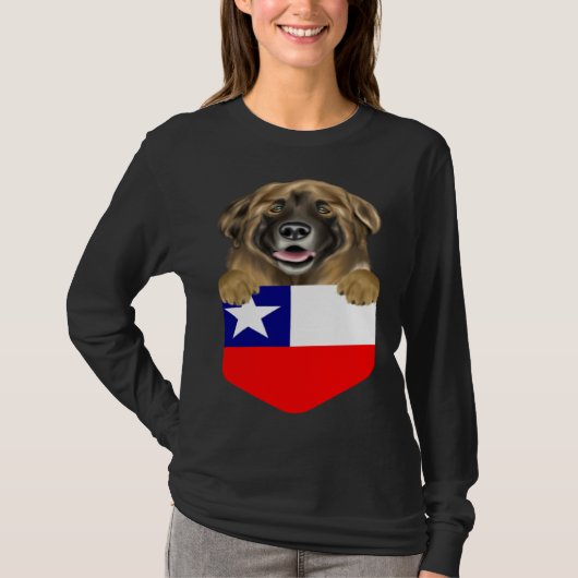 Chile Flag Leonberger Dog In Pocket T-shirt (Voorkant)