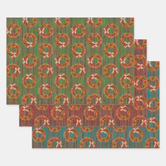 Chile Pepper Wreaths on Rustic Wood Pattern  Inpakpapier Vel (Set)