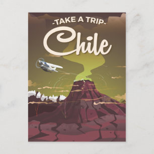 Chile vulkaan vintage reisposter briefkaart