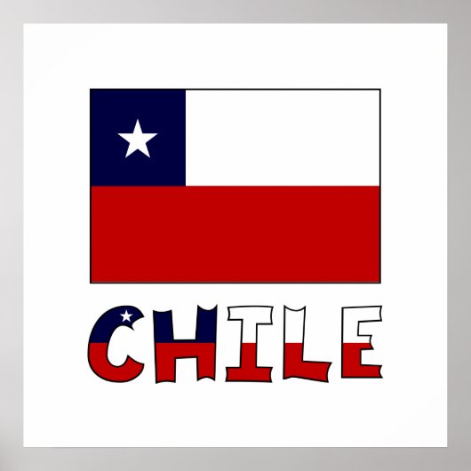 Chileanse vlag en naam in kleur poster (Voorkant)