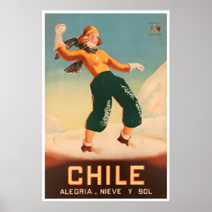 Chileense Ski Poster Chileense Reis Kunst Geluk Sn