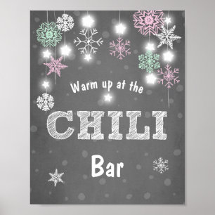 Chili Bar-teken Roze Mint Winter sneeuwvlokken Poster