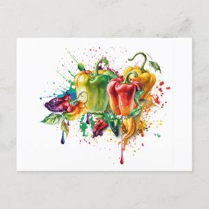 Chili & Bell Peppers Splatter Art Briefkaart