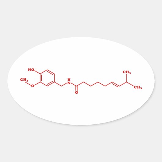 Chili Capsaicine Molecular Chemical Formule Ovale Sticker (Voorkant)