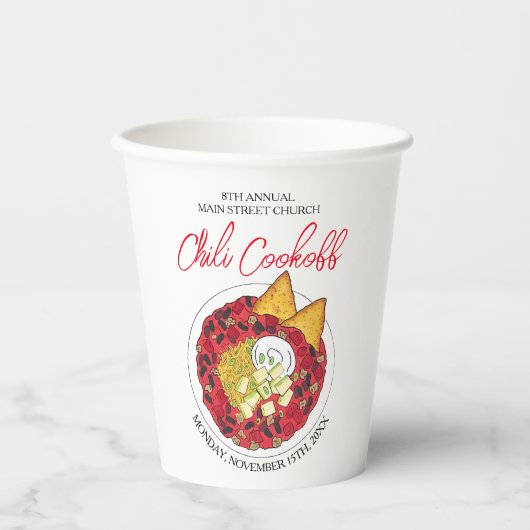 Chili Chili Soup Cookoff Mededinging Super Food Papieren Bekers (Voorkant)