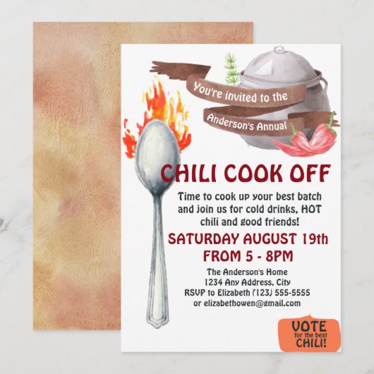 Chili Cook Off Invitation Kaart (Voorkant / Achterkant)
