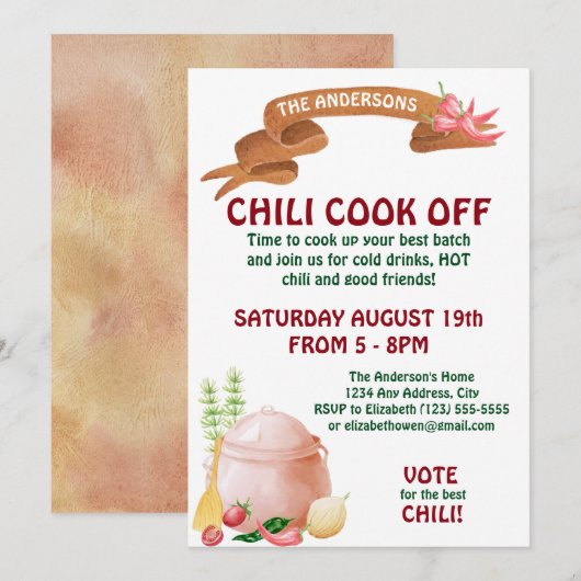 Chili Cook Off Invitation Kaart (Voorkant / Achterkant)